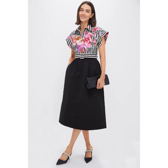 Tuckernuck Flowering Trellis Chloe Dress Floral Stripe Print Belted Midi Sz S - Picture 1 of 10